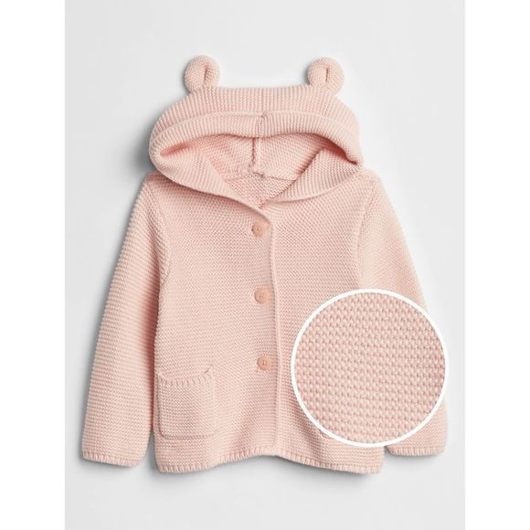 GAP Other - Baby GAP Pink Hooded Bear Button Up Sweater Jacket